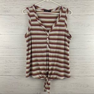 Kim & Cami Colorful Striped Tie Front Tank Top